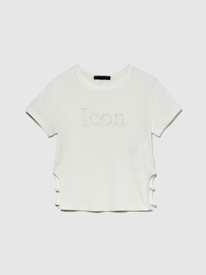 T-shirt with embroidery and cut-out - girls' short sleeve t-shirts - White | Sisley Young image number 1